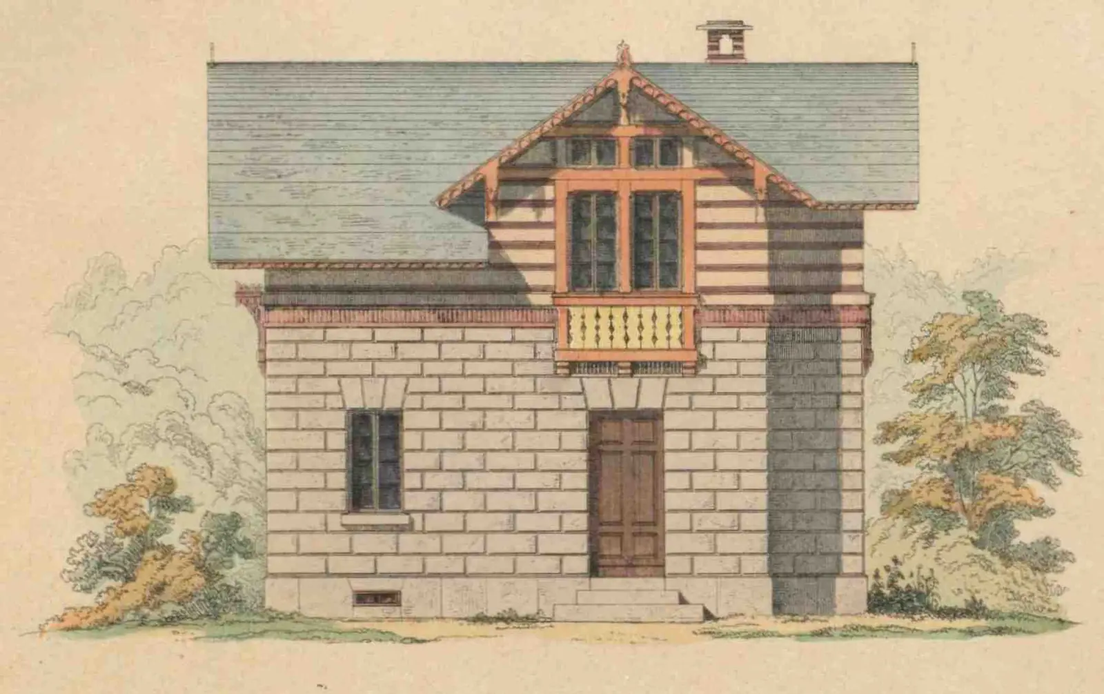 Historische Darstellung eines Bahnwärterhauses an der Geislinger Steige
