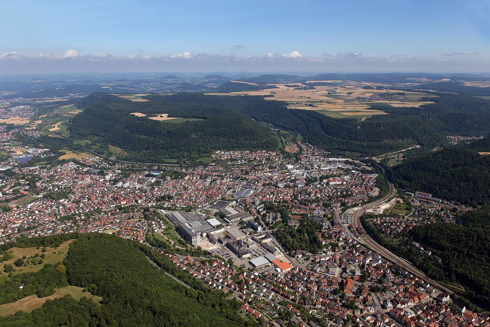 Luftbild des ausgedehnten WMF-Werksgeländes in Geislingen